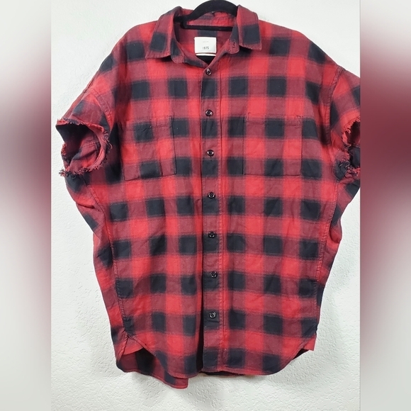 Zara Men's Buffalo Check Flannel Short Sleeve Button Down Top Size M - Picture 1 of 5